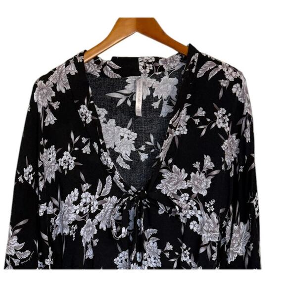 Spiritual‎ Gangster Kimono Women Large Black Maya Floral Tie Front Boho Fairy - Picture 3 of 8